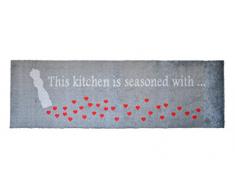 LifeStyle-Mat 100239 passatoia Cuori in cucina antiscivolo e lavabile, ideale per il guardaroba, la cucina o la camera da letto 50 x 150 cm, grigio/rosso