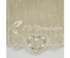 R.P. Coppia Tendine Tende Ricamate Cuori Country Love Tirolese con Mantovana- 100% Cotone Made in Italy - Cm 45x60 - Beige