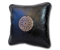 ALMADIH Cuscino Nero L 35x35 cm in diversi colori - 100% tradizionale mano in vera pelle - Arredo per Divani Pouf sacco imbottito cuscini decorativi ornamenti in cuoio