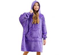 Felpa con cappuccio coperta, coperta portatile, oversize Sherpa con maniche e tasca gigante, felpa con cappuccio coccolosa, calda per i bambini adulti