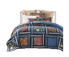 Copriletto Fatto A Mano Patchwork Matrimoniale Trapuntato Trapunta 100% Cotone Stile Rustico Biancheria da Letto 3 Pezzi Multifunzionale Plaid Coperta con Federa,A-SuperKing:260x270cm+50x90cmx2