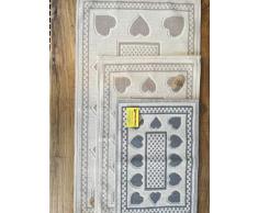 PAGO POCO Tappeto o Scendiletto Stile SARDO e Cuori in Tutte Le Misure.Colori:Beige+Grigio.100% Cotone Antiscivolo (Beige, 50x80)