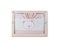 PEKITAS - Parure di lenzuola di flanella sottili per bebè, 3 pezzi, per lettino da 60 x 120 cm, 100% cotone, prodotto in Portogallo Rosa-Bianco