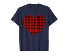 Cuore rosso & nero bufalo plaid pelle amore per San Valentino Maglietta