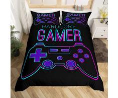 Gamepad - Copripiumone videogiochi bambini videogiochi set di biancheria da letto singolo per ragazze adolescenti giochi per giocatori traspirante decorazione per camera da letto nero e viola