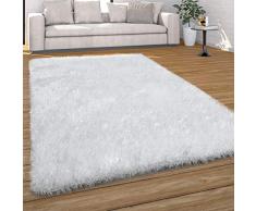 Tappeto da Soggiorno a Pelo Alto Shaggy, in Colori Pastello, con Filato soffice, Monocolore, Dimensione:60x100 cm, Colore:Blanc