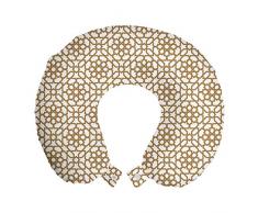 ABAKUHAUS Orientale Cuscino da Viaggio, Line Art Style Motif, Accessorio in Schiuma di Memoria per Viaggio, 30 cm x 30 cm, cacao Bianco