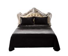 Fashion·LIFE Biancheria da Letto Luxury 4 PCS Imitazione di Seta in Raso di Colore Solido Anti-allergico Traspirante Lenzuola con Federe,Nero