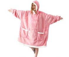 Deconovo Coperta con Cappuccio da Divano Oversize con Maniche e Tasche, Coperta in Pile Indossabile Moderna e Calda per Donne e Uomini Rosa