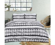 Sleepdown Tie Dye Geo Mono Nero Bianco Reversibile Copripiumino Nappa, 1 Set Biancheria da Letto Morbido Facile da Lavare, Matrimoniale (200 cm x 200 cm)