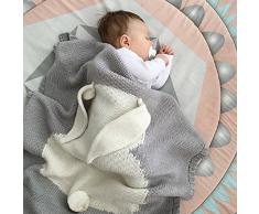 TININNA Autunno Caldo Morbido Comodo Baby Wrap Coperta Lavorato a maglia modello di coniglio Coperta Aria Condizionata Coperta per bambini(Beige)