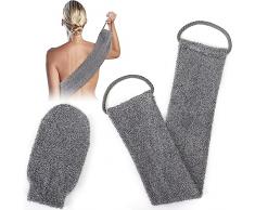 GoldOars spazzola schiena doccia Guanto esfoliante Fibra di bambù spazzola per lavare la schiena per massaggi da bagno maschili e femminili 2 Pezzi (Grigio)