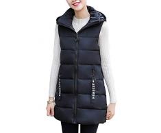 AnyuA Gilet Invernale da Donna Imbottito Trapuntino Termico Giacca con Cappuccio Nero 2XL