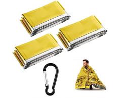 GNAUMORE Coperta di Salvataggio,Coperta Termica Emergenza Oro Argento,Coperte Termiche Pellicola Sopravvivenza,Coperta Isotermica di Pronto Soccorso Impermeabile per Protegge da Freddo Pioggia,3pcs