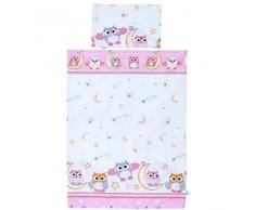 LCP Kids - Set biancheria di 2 pezzi lenzuola per lettino neonati bambino 135x100 + 60x40 - Gufi rossa