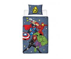 Disney Set copripiumino singolo ufficiale Marvel Avengers | biancheria da letto reversibile su 2 lati, inclusa federa coordinata, design assemblabile