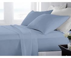 Banzaii Completo Lenzuola Una Piazza e Mezza 100% Puro Cotone Alta qualità Made in Italy (per materassi 120/130 cm, altezza fino a 30 cm) Azzurro