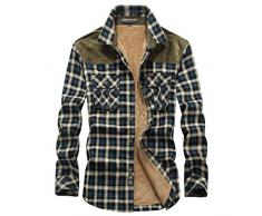 CFWL Camicia A Maniche Lunghe da Uomo in Puro Plaid di Velluto Invernale Plus Camicia Spessa Levigata Tattico Militare con Cappuccio per Caccia Giacca in Pelle Classico Blu 4XL