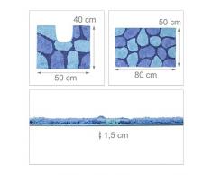 Relaxdays Set Tappetini da/per Bagno con Ottica/Design a Pietra, Cotone, Blu, 80 x 50 cm