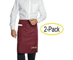 Viedouce 2 Packs Grembiuli,Vita Corta Grembiule da Cucina Impermeabile con 2 Tasche per Server Ristorante Chef Cameriera Cameriere Mixologo Fiorista Mezza,Grembiule per Uomo Donna (Rosso)