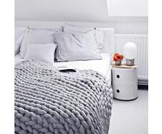 Massiccia coperta da divano in lana Merino, estremamente ampia da 120 x 150 cm, lavorata a maglia a mano, con funzione decorativa e ideale come regalo