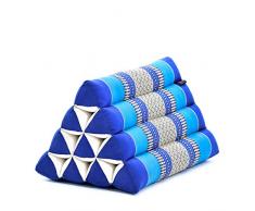 LEEWADEE cuscino triangolare thailandese: poggiatesta kapok naturale, schienale confortevole per la lettura, cuscino fatto a mano, 50 x 33 x 33 cm, blu