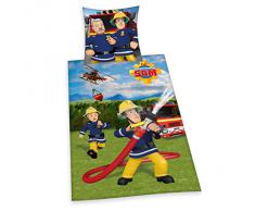 Herding - Biancheria da letto per bambini, soggetto: Sam il pompiere, colore: rosso, Cotone, multicolore, 135 x 200 cm