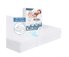 Bedecor Cotone Fodera coprimaterasso Impermeabile con Cerniera,Anti-allergia, Anti-acaro, Antibatterico (140x200+20cm)