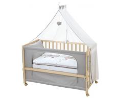roba Lettino Co-Sleeping Jumbo twins, per Neonati e Bambini, 60 x 120 cm, Biancheria per Lettino Inclusa, si Aggancia al Letto dei Genitori, 6 Altezze Regolabili, Legno Naturale