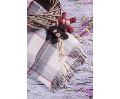 Merino Wool Coperta leggera morbida e leggera, 160 x 200 cm, colore grigio, a quadri