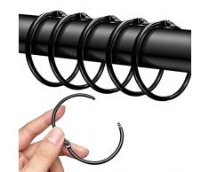 40 anelli per tende da aprire, 50 mm, anelli tondi, clip in metallo per tende e aste per tende (nero)