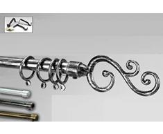 Idea casa: Bastone asta per tenda con finale lavorato, regolabile da cm 125 a cm 235 in ferro decorato con kit di montaggio; decoro bianco argento, nero argento, nero oro, nero bronzo