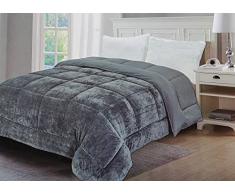 Piumone Trapunta Coral Tinta Unita Caldo Vellutata Cinigliata (Matrimoniale, Grigio)