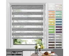 Allesin Tenda Avvolgibile Doppia per Interni Senza Fori 95x230cm Girorno e Notte, Lino Griogio, Tende a rullo Facile da Installare, Con Clip Porta e Finestra