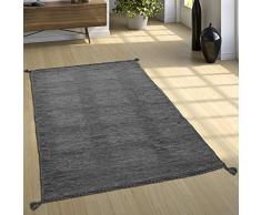 Paco Home Tappeto Design Tessuto Kelim Lavorato A Mano 100% Cotone Moderno mélange Grigio, Dimensione:80x150 cm