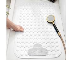 Moulaelos Tappetino da doccia antiscivolo, 80 x 50 cm, antiscivolo, tappetino da bagno con ventose, tappetino per doccia, tappetino antiscivolo, lavabile in lavatrice, bianco