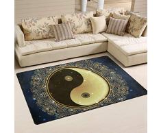 WowPrint - Tappeto tribale Tai Chi Mandala per cucina, sala da pranzo, soggiorno, camera da letto, decorazione per la casa, 160 x 122 cm