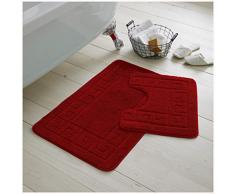 GC GAVENO CAVAILIA Ultra Peluche 2 Pezzi Tappetino da bagno Greco Antiscivolo Set di Piedistallo Extra Assorbente 100% Polipropilene Tappeto Bagno Regolare (50x80, 50x40 cm), Rosso
