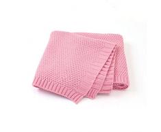 Coperta Bimbo in Maglia per Bambino, Surwin Baby Copertina Neonato Multiuso in Cotone Biologico per Carrozzina Culla Lettino Passeggino (80x100cm,Rosa)
