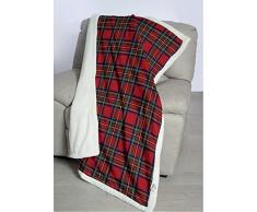 il dolce stile della tua casa COPERTA PLAID SINGOLO PILE+ PELLICCIA SHERPA STAMPA QUADRETTATA SCOZZESE TARTAN ROSSO (singola)