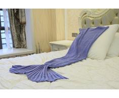 Lily & Her Friends–Uncinetto sirena coda coperta artigianale machine-made sacco a pelo per adulti e bambini,tutte le stagioni trapunta Slumber aria condizionata coperta calda e morbida,Violet,180x80CM
