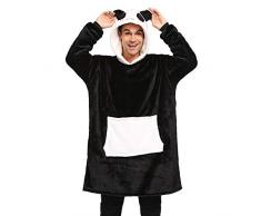 LATH.PIN Coperta da Divano Panda Coperta con Cappuccio Taglie Forti Unisex Caldo Plaid con Maniche Tasca Divertente Felpone