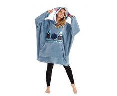 Disney Felpa Donna Ragazza Felpa Coperta Oversize Pile Taglia Unica Stitch (Blu)