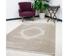 Vintage tappeto Velour in beige Medaglione con struttura 3d di alta qualità webung per soggiorno designer Tappeto, Beige, 120 x 170 cm