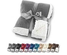 Coperta in pelle di agnello Sherpa Gräfenstayn® - varie misure e colori - copriletto in morbida coperta - pile in microfibra di flanella (Grigio, 240x220 cm)