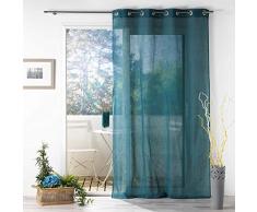 Douceur dintérieur, Tenda con occhielli, 140 x 280 cm, effetto lino, tessuto zezy blu