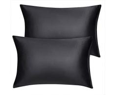 Sourcingmap, set di federe in raso per la pelle dei capelli, federe in raso di seta con cerniera, coppia di 2 federe standard, colore nero