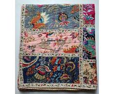 Queen Size Floral Crown Print Kantha Handblock Mukut Kantha Home Decor Quilt Copriletto Boho Biancheria da letto Queen Size/King Size Copertura Letto Schermo Kantha Trapunta