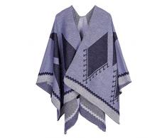 Patchwork coperta maglione signora scialli cappotto donna collare mantello imitazione sciarpa plaid maglione sciarpa (blu navy, taglia unica)