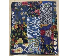 Tradizionale Tradizionale Stampa Multi Floreale Assortito Cotone Patchwork Kantha Trapunta Casa Decorativa Handmade Patch Trapuntata King Size Boemia Coperta Vintage Trapunta (Blu, 45 x 400 cm)